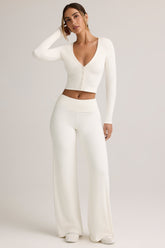 Melida-Modal Foldover Wide-Leg Trousers in White