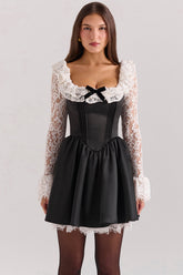 Cleora-Black Lace Ruffle Mini Dress - SALE