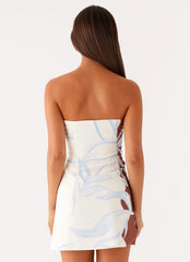 Denby Strapless Mini Dress - Bloom Wave Print