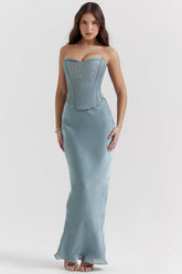 Amadi-Cool Blue Floor Length Maxi Skirt