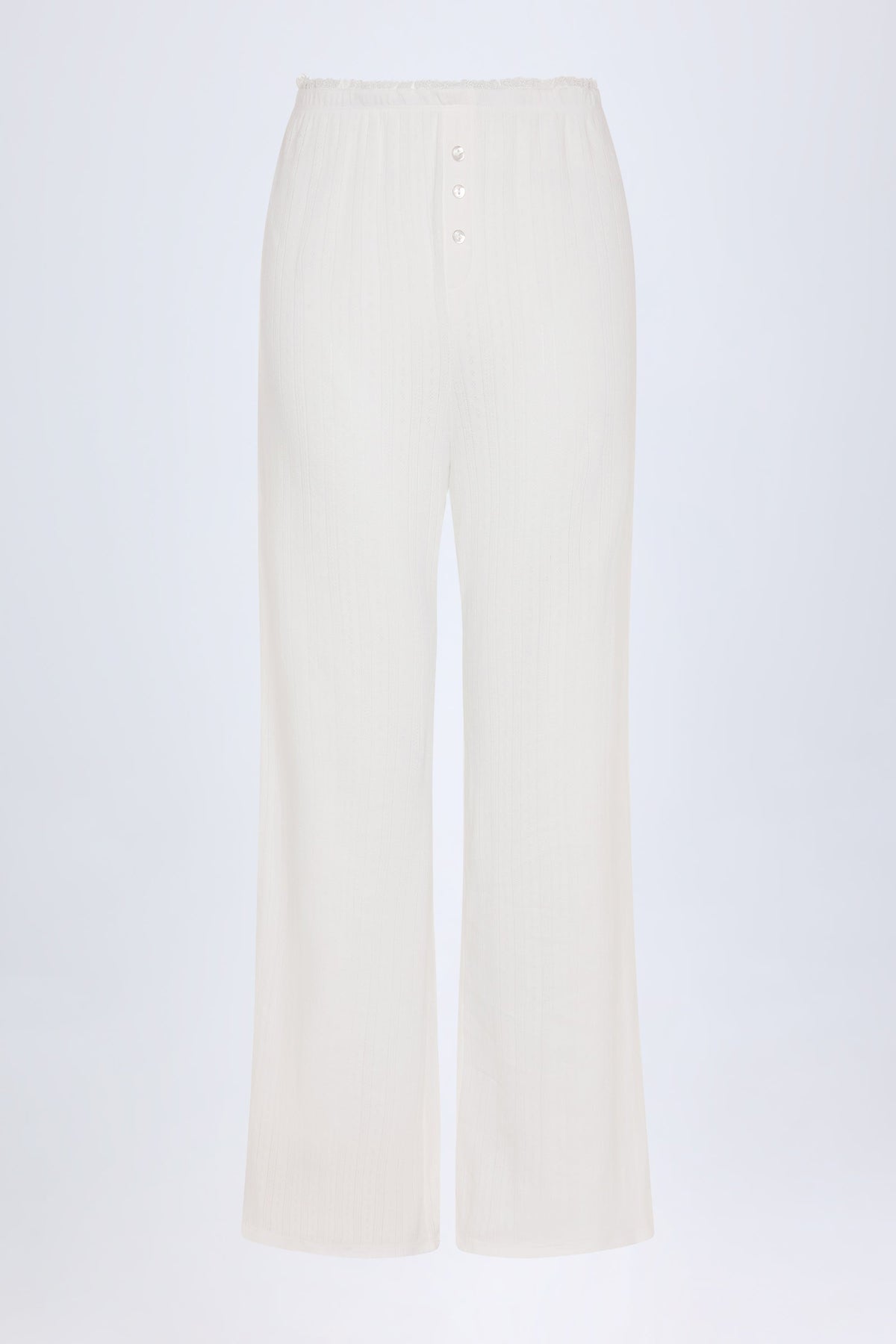 Libby-Pointelle Mid-Rise Straight-Leg Trousers in White
