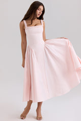 Dorothy-Rose Pink Stretch Cotton Midi Sundress