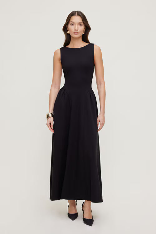 Iris Flared Ponte Maxi Dress-Jet Black