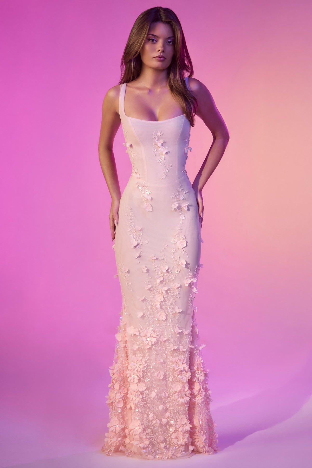 Vasanta-Embellished Fishtail Corset Gown in Pink