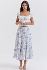 Aitana-Blue Print Midi Skirt