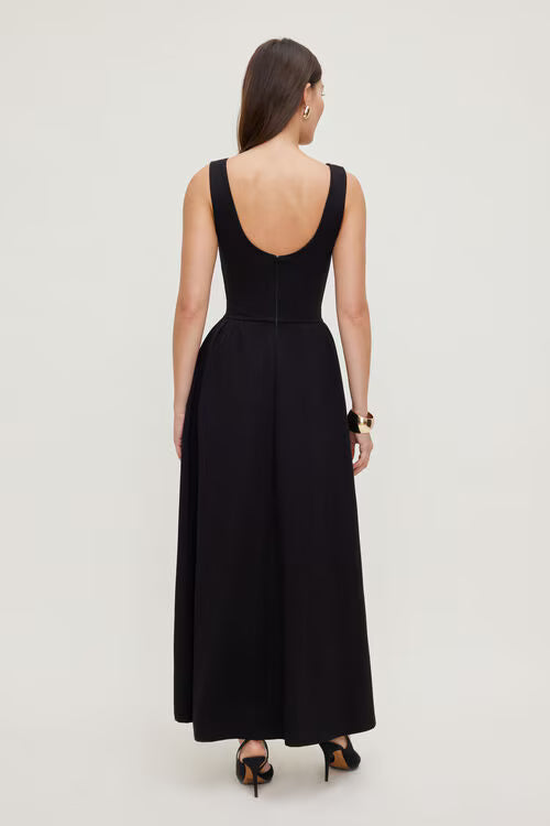 Iris Flared Ponte Maxi Dress-Jet Black