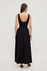Iris Flared Ponte Maxi Dress-Jet Black