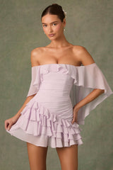 Birdie-Off-Shoulder Ruffled Mini Dress in Lilac