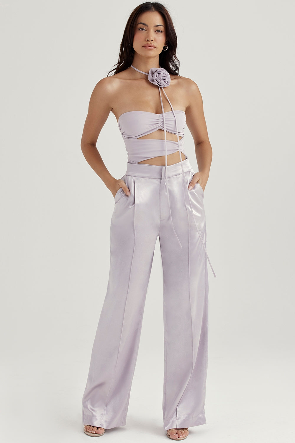 Alivia-Grey Satin Trousers