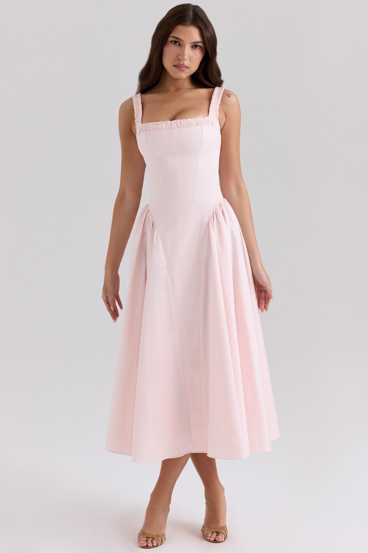 Dorothy-Rose Pink Stretch Cotton Midi Sundress