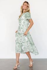 Mirabel Eyelet Midi Dress | White + Green