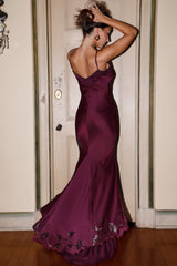 Anastelle-Plum Hand Beaded Embellished Satin Maxi Gown - Limited Edition