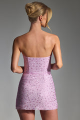 Crystella-Embellished Corset Mini Dress in Peony Pink