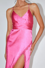 Winter Moon Lace Trim Midi Dress Hot Pink