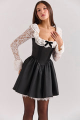 Cleora-Black Lace Ruffle Mini Dress - SALE