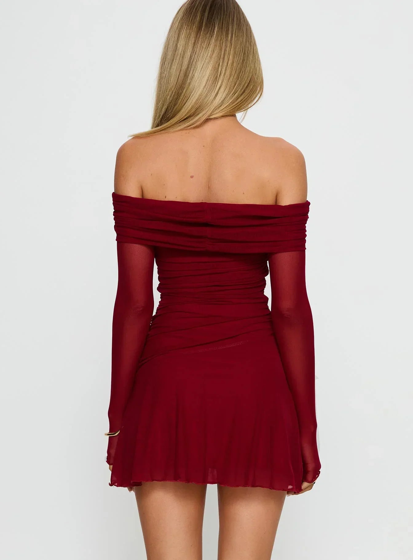 Koki Long Sleeve Off Shoulder Mini Dress Red