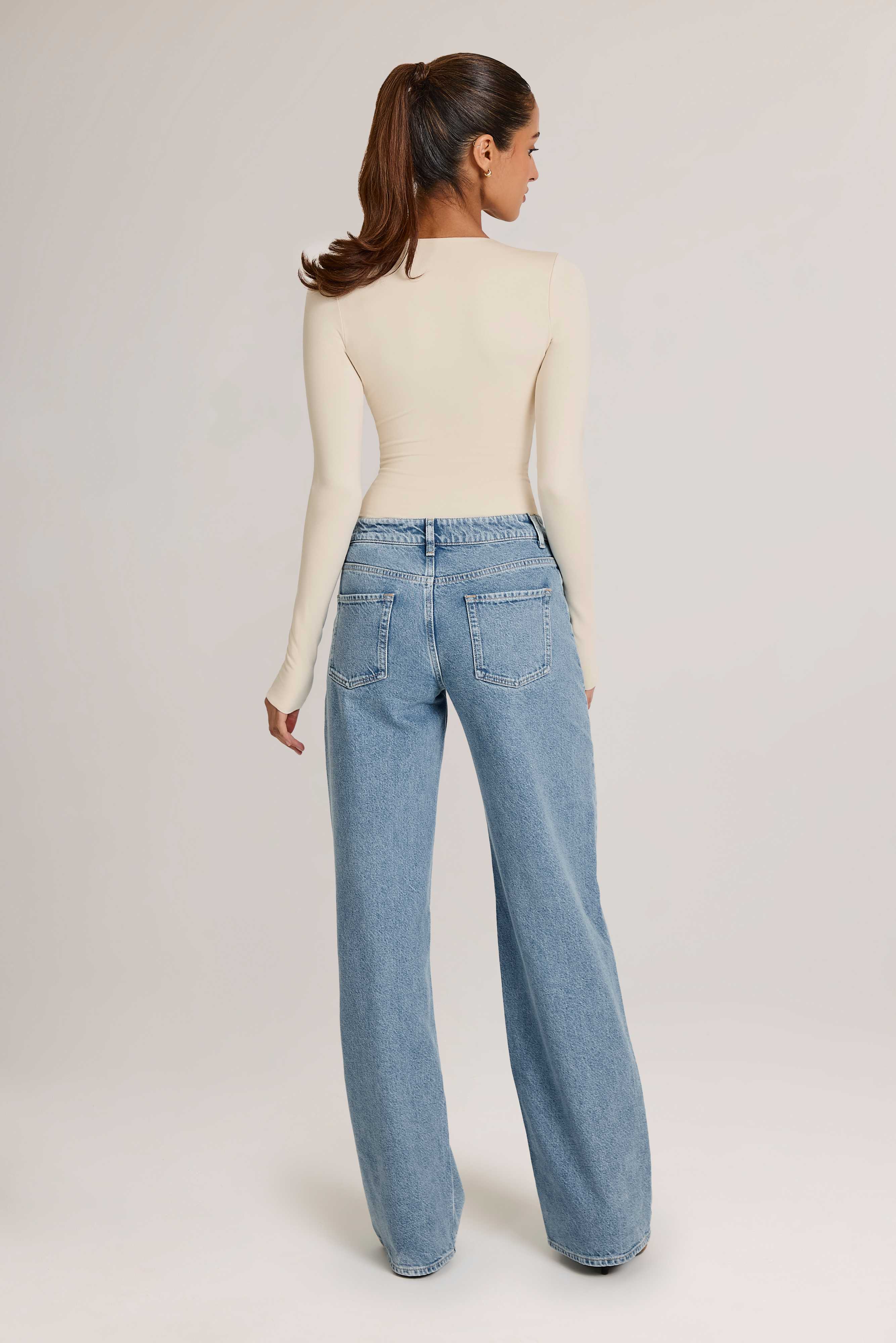 Faedra-Drawstring Straight-Leg Jeans in Light Wash